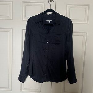 Women’s Equipment Black Silk Button-Down Shirt. Size M